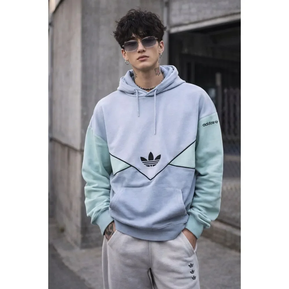 Adidas Blue Green Retro Pullover Hoodie Sweatshirt Top  Mens Size Medium